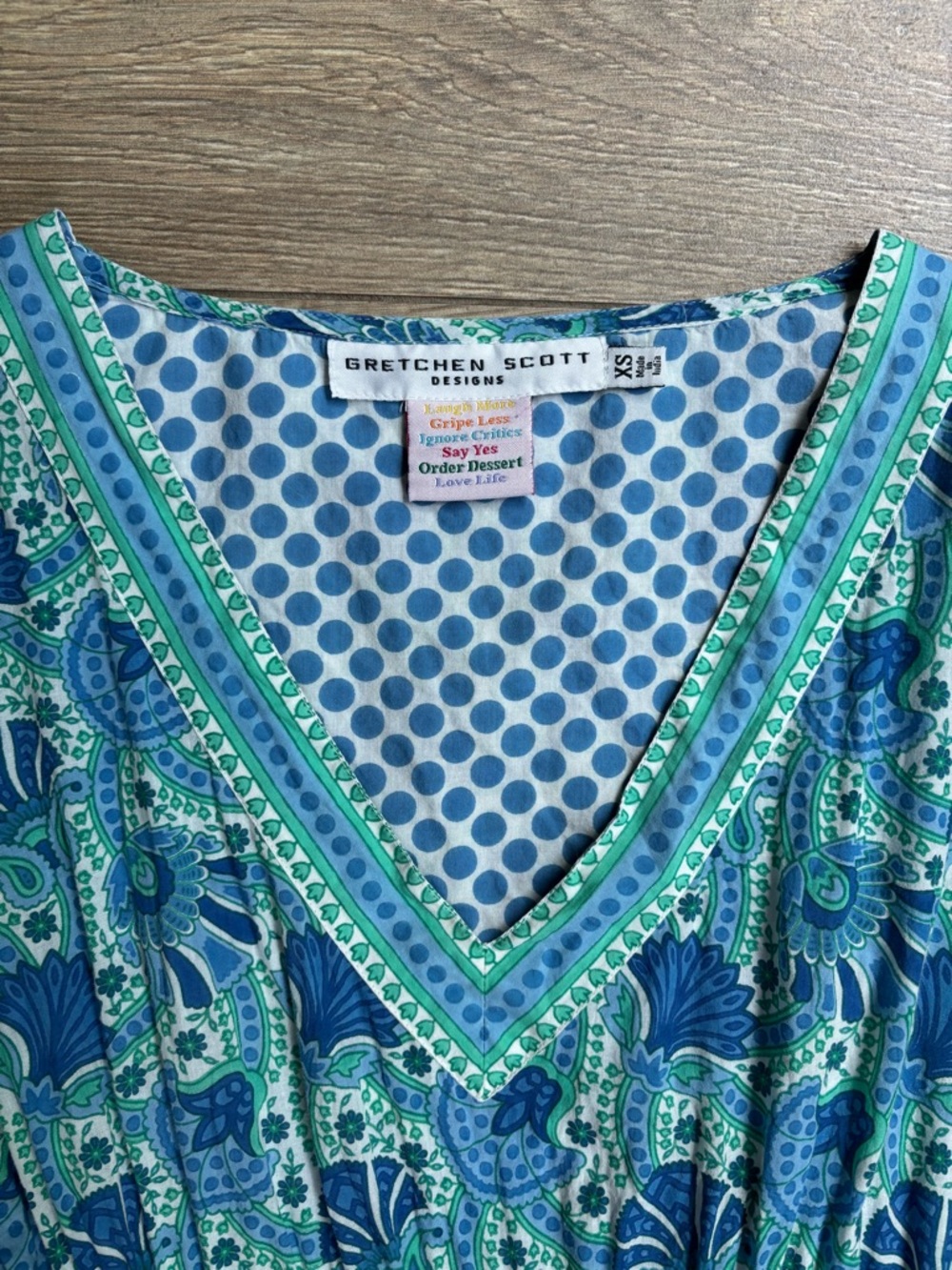 Gretchen Scott Blue Paisley Resort Dress XS | Boho Tunic Mini Coverup - Picture 3 of 15